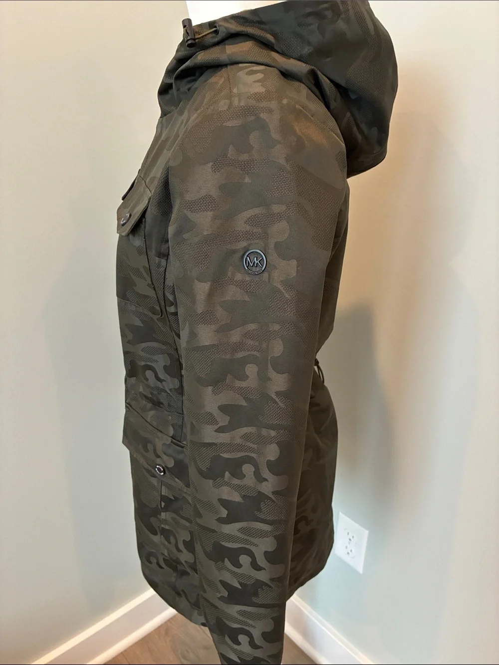 Michael Kors Olive Green Camo Hooded Utility Jacket